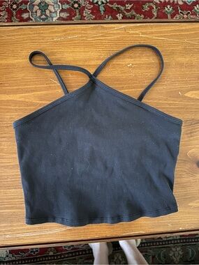 ALO Yoga Black Ribbed Strappy Crop Tank